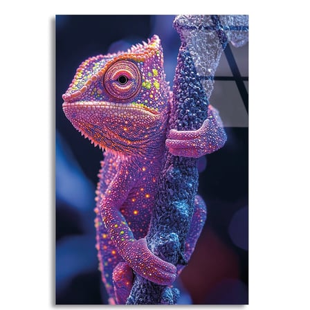 Neon Sürüngen Cam Tablo – Renkli Hayvan Duvar Dekoru 35x50 cm