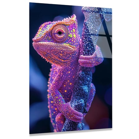 Neon Sürüngen Cam Tablo – Renkli Hayvan Duvar Dekoru 35x50 cm