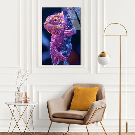 Neon Sürüngen Cam Tablo – Renkli Hayvan Duvar Dekoru 35x50 cm