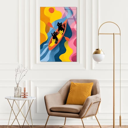 Renkli Kediler Cam Tablo – Eğlenceli Hayvan Duvar Dekoru 35x50 cm