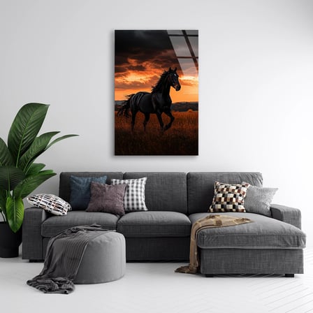 Siyah At Cam Tablo 35x50 cm