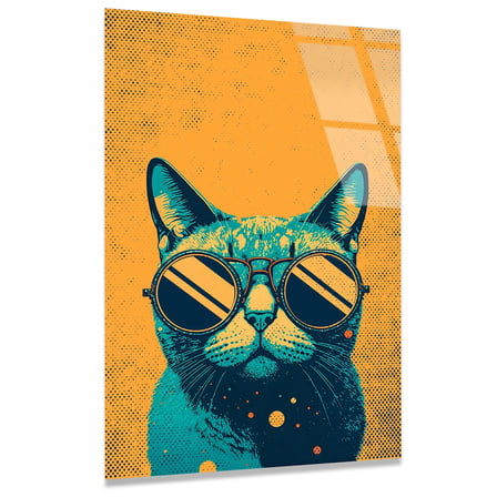 Sarı Kedi Cam Tablo – Eğlenceli Hayvan Duvar Dekoru 35x50 cm