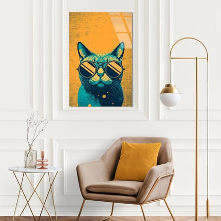 Sarı Kedi Cam Tablo – Eğlenceli Hayvan Duvar Dekoru 35x50 cm