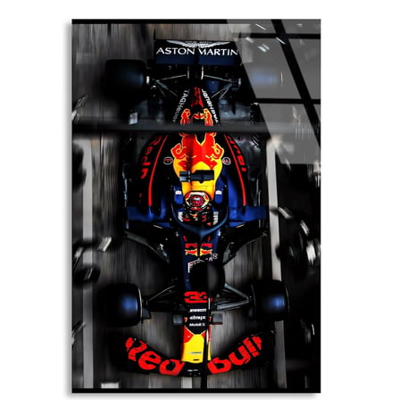 Red Bull Yarış Aracı F1 Cam Tablo – Formula 1 Duvar Dekoru 35x50 cm