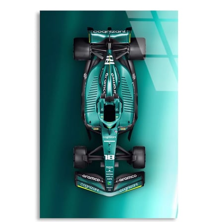 Aston Martin Üstten Görünüm F1 Cam Tablo – Formula 1 Duvar Dekoru 35x50 cm