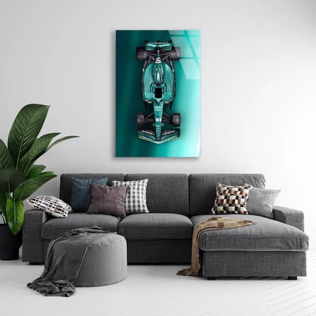 Aston Martin Üstten Görünüm F1 Cam Tablo – Formula 1 Duvar Dekoru 35x50 cm