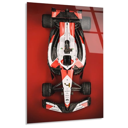 Kırmızı-Beyaz F1 Aracı Üstten F1 Cam Tablo – Formula 1 Duvar Dekoru 35x50 cm