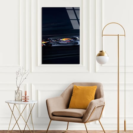 Red Bull Gece Sürüşü F1 Cam Tablo – Formula 1 Duvar Dekoru 35x50 cm