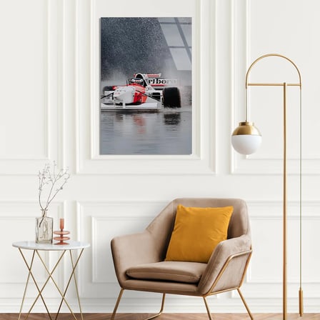 Klasik McLaren Yağmurda F1 Cam Tablo – Formula 1 Duvar Dekoru 35x50 cm