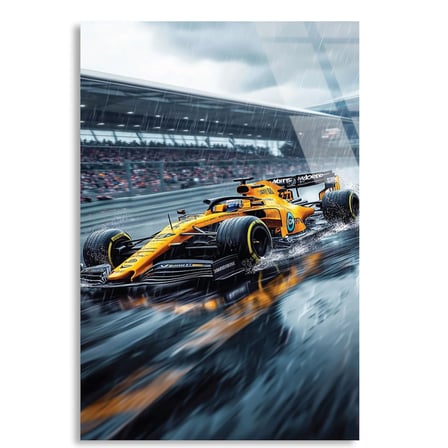 Klasik McLaren Yağmurda F1 Cam Tablo – Formula 1 Duvar Dekoru 35x50 cm
