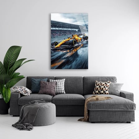 Klasik McLaren Yağmurda F1 Cam Tablo – Formula 1 Duvar Dekoru 35x50 cm
