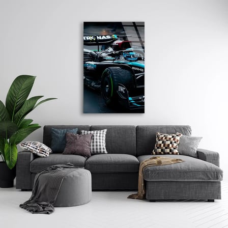 Mercedes Arka Görünüm F1 Cam Tablo – Formula 1 Duvar Dekoru 35x50 cm