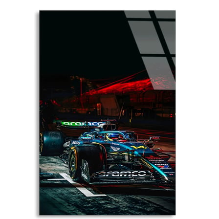 Gece Yarışı Aksiyonu F1 Cam Tablo – Formula 1 Duvar Dekoru 35x50 cm