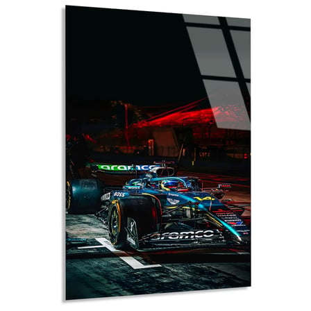 Gece Yarışı Aksiyonu F1 Cam Tablo – Formula 1 Duvar Dekoru 35x50 cm