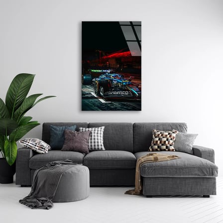 Gece Yarışı Aksiyonu F1 Cam Tablo – Formula 1 Duvar Dekoru 35x50 cm