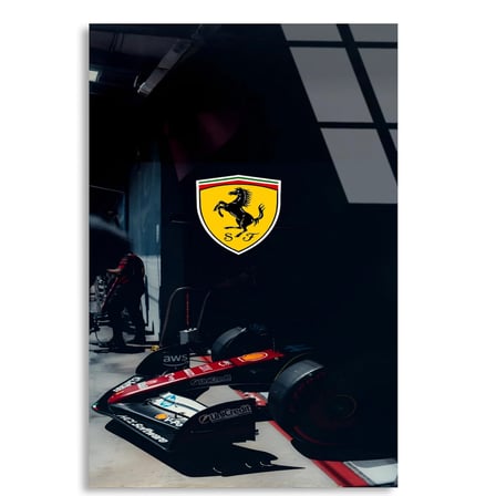 Ferrari Garaj Logosu F1 Cam Tablo – Formula 1 Duvar Dekoru 35x50 cm