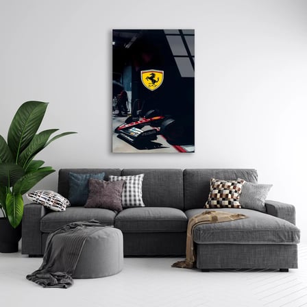 Ferrari Garaj Logosu F1 Cam Tablo – Formula 1 Duvar Dekoru 35x50 cm