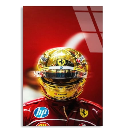 Ferrari Altın Kask F1 Cam Tablo – Formula 1 Duvar Dekoru 35x50 cm