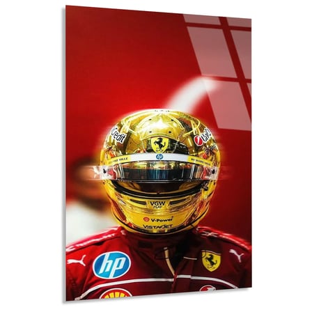 Ferrari Altın Kask F1 Cam Tablo – Formula 1 Duvar Dekoru 35x50 cm