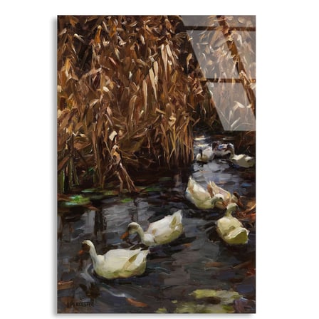 Sonbahar Sazlığında Ördekler Cam Tablo 35x50 cm