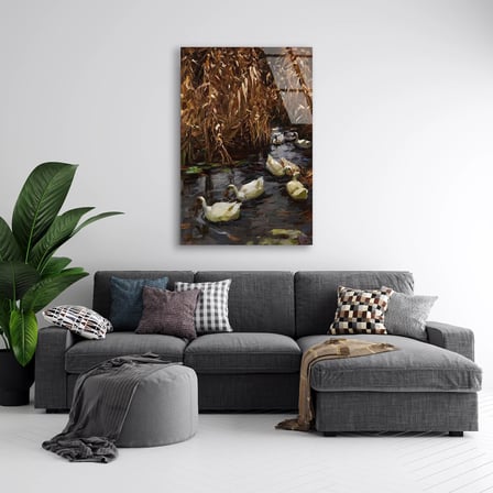 Sonbahar Sazlığında Ördekler Cam Tablo 35x50 cm