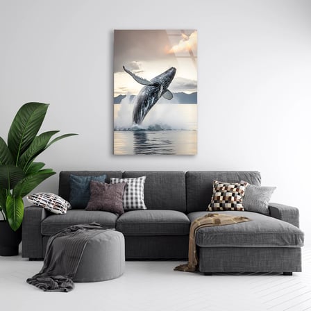 Zıplayan Balina Cam Tablo 90x140 cm