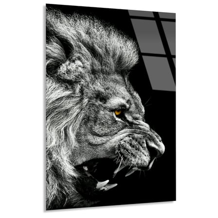 Kükreyen Aslan Cam Tablo – Hayvan Duvar Dekoru 35x50 cm
