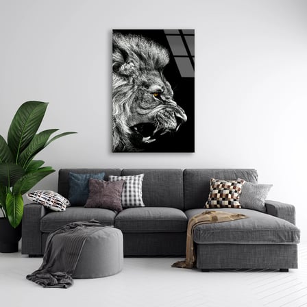 Kükreyen Aslan Cam Tablo – Hayvan Duvar Dekoru 35x50 cm