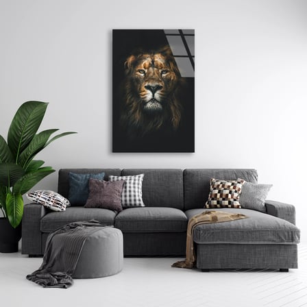 Aslan Portresi Cam Tablo 35x50 cm