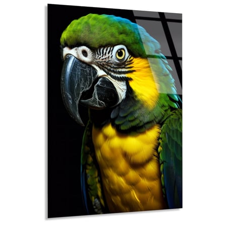 Yeşil Ara Papağanı Cam Tablo 35x50 cm