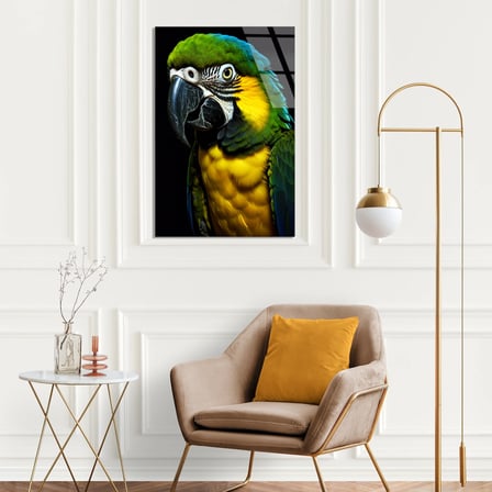 Yeşil Ara Papağanı Cam Tablo 35x50 cm