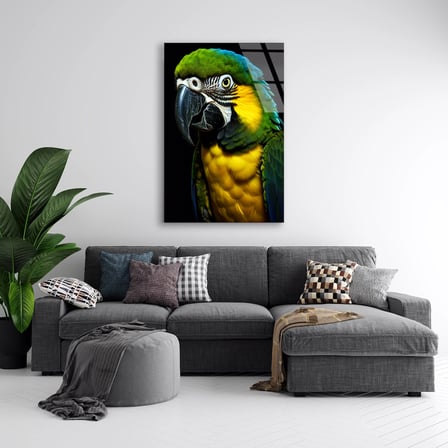 Yeşil Ara Papağanı Cam Tablo 35x50 cm