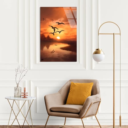 Gün Batımında Kuşlar Cam Tablo – Hayvan Duvar Dekoru 35x50 cm