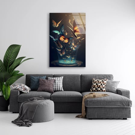 Fantastik Kelebekler Cam Tablo 35x50 cm