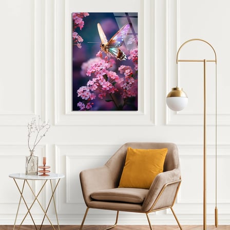Çiçekte Sinek Kuşu Cam Tablo 35x50 cm