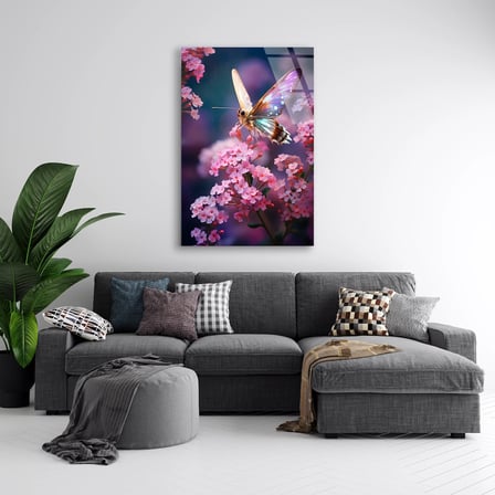 Çiçekte Sinek Kuşu Cam Tablo 35x50 cm