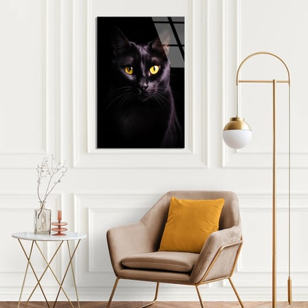 Siyah Kedi Cam Tablo 35x50 cm