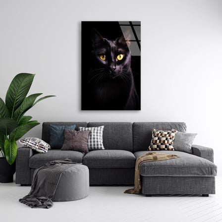 Siyah Kedi Cam Tablo 35x50 cm
