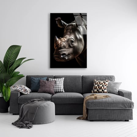 Gergedan Portresi Cam Tablo 35x50 cm