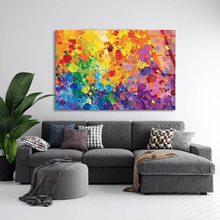Renkli Boya Sıçraması Cam Tablo 50x35 cm