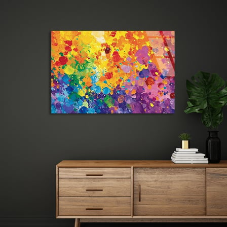 Renkli Boya Sıçraması Cam Tablo 50x35 cm