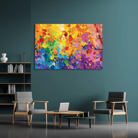 Renkli Boya Sıçraması Cam Tablo 50x35 cm
