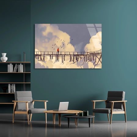 Bulutlarda Ahşap Köprü Cam Tablo 50x35 cm