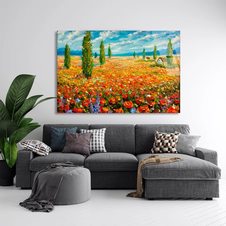 Gelincik Çiçek Tarlası Cam Tablo 50x35 cm