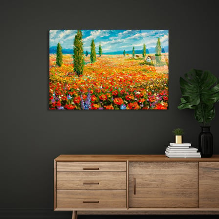 Gelincik Çiçek Tarlası Cam Tablo 50x35 cm