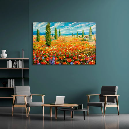 Gelincik Çiçek Tarlası Cam Tablo 50x35 cm