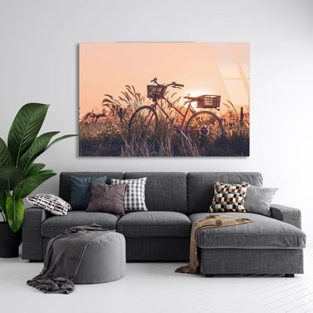 Gün Batımında Bisiklet Cam Tablo 90x60 cm