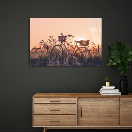 Gün Batımında Bisiklet Cam Tablo 90x60 cm