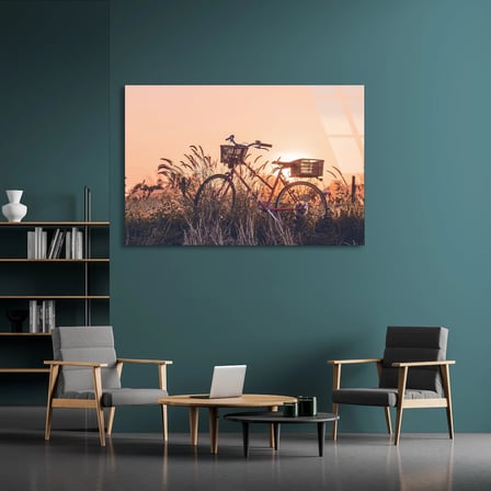 Gün Batımında Bisiklet Cam Tablo 90x60 cm