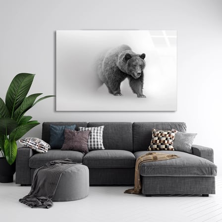 Siyah Beyaz Ayı Cam Tablo 50x35 cm